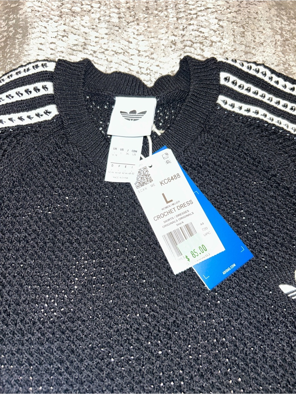 adidas Black Crochet Dress with Signature 3-Stripes - Picture 4 of 5